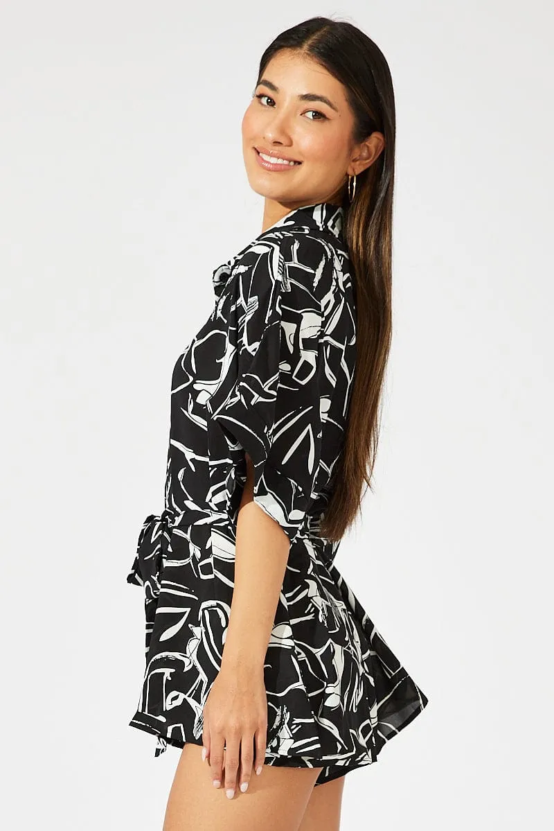 Black Abstract Oversized Playsuit