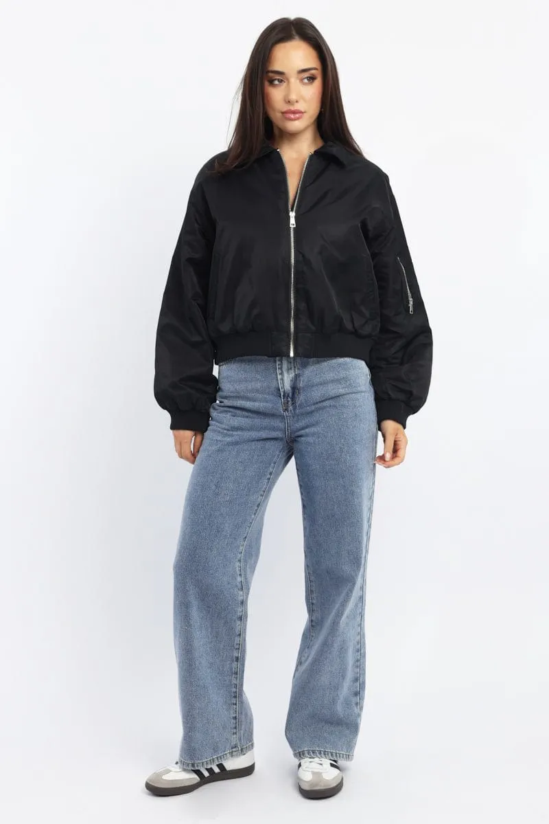 Black Bomber Jacket Collared