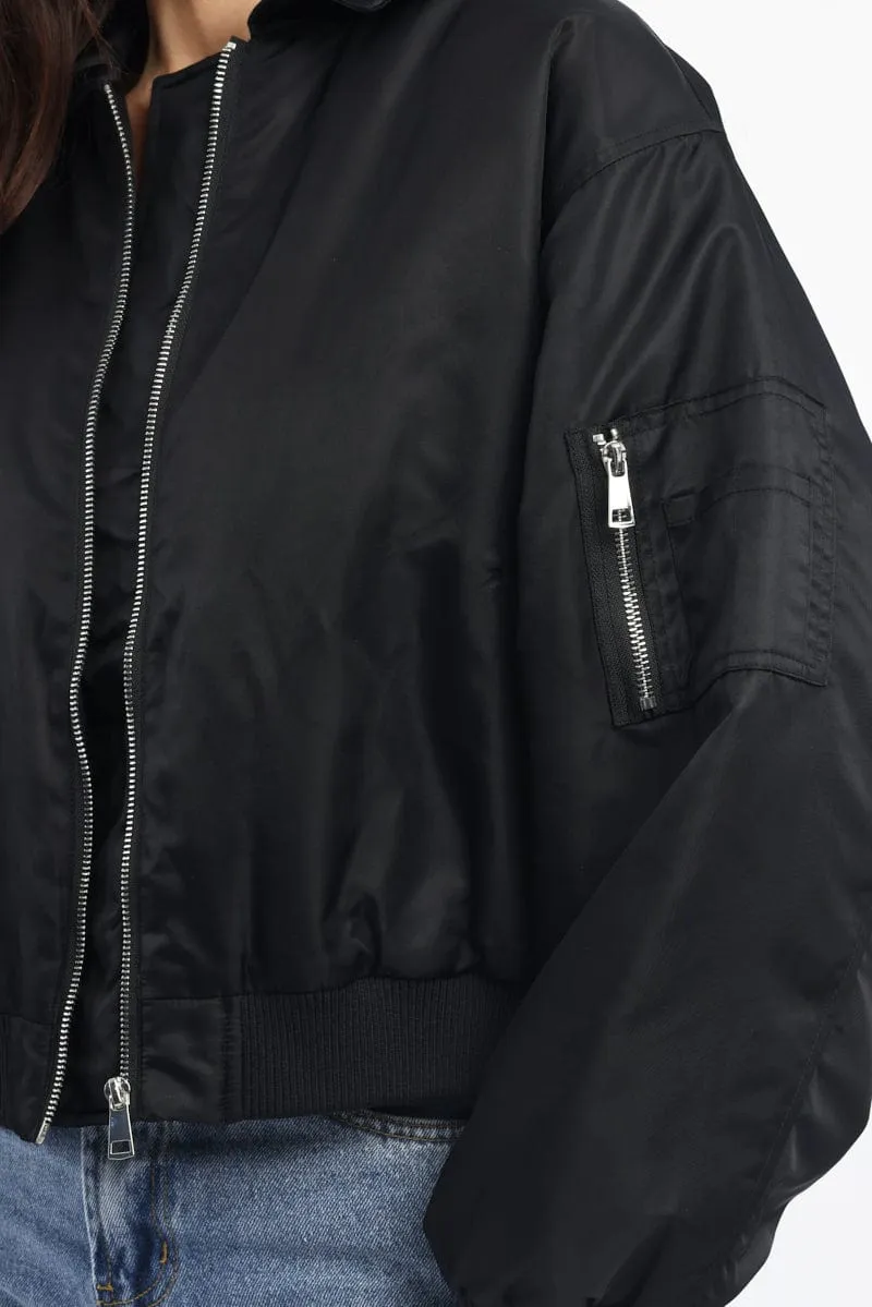 Black Bomber Jacket Collared