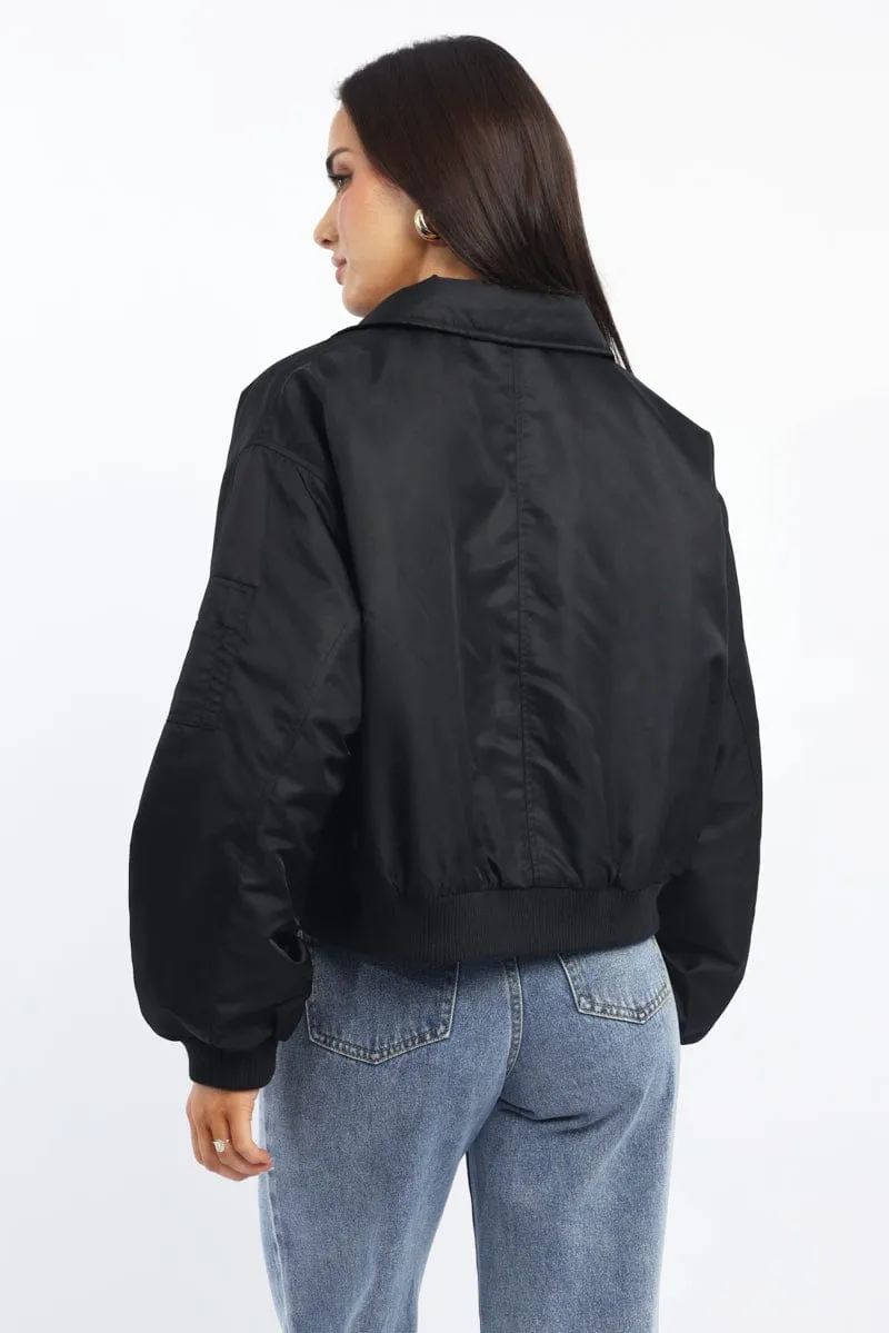 Black Bomber Jacket Collared