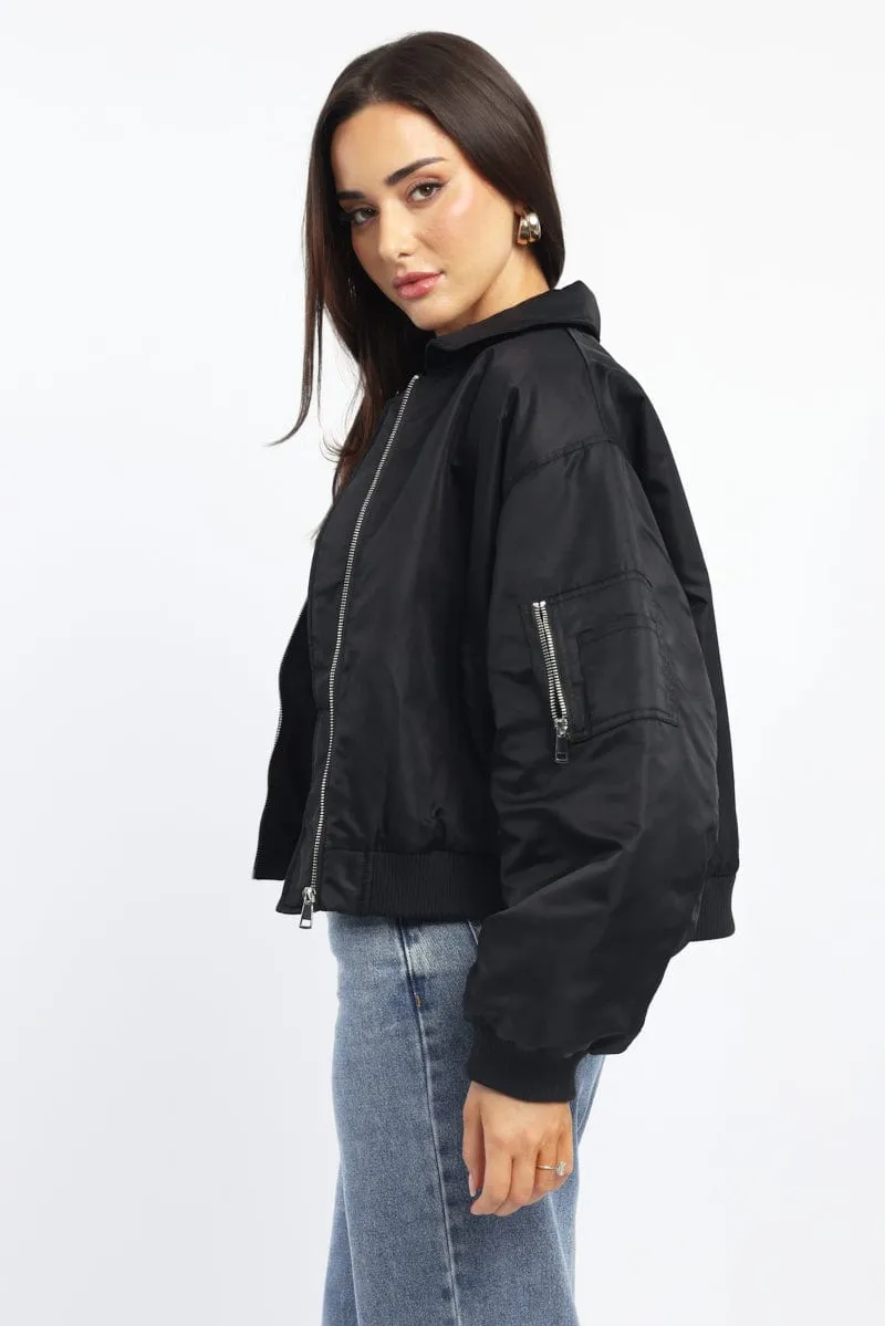Black Bomber Jacket Collared