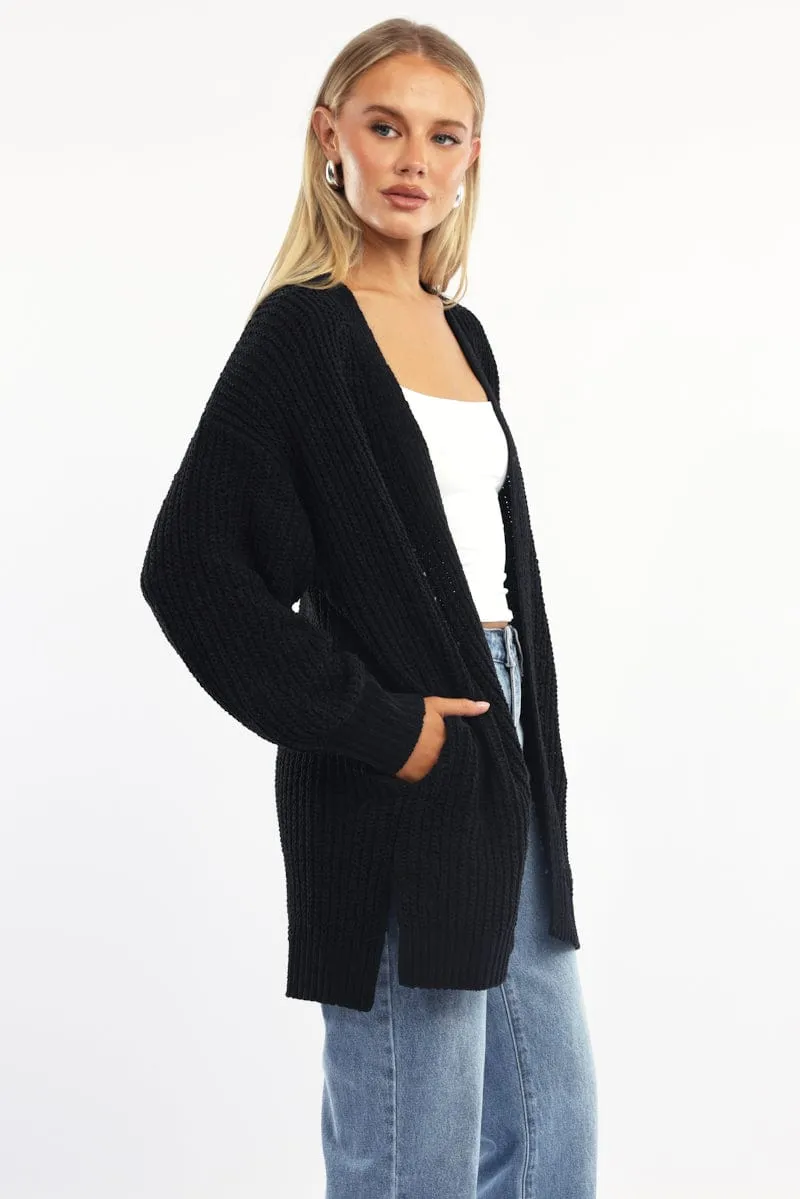 Black Longline Chenile Cardigan