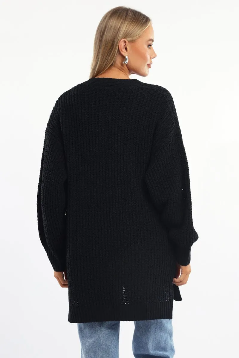 Black Longline Chenile Cardigan