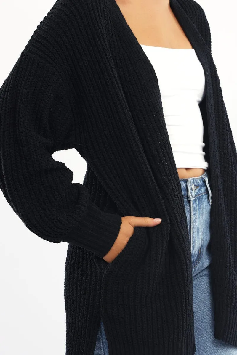 Black Longline Chenile Cardigan