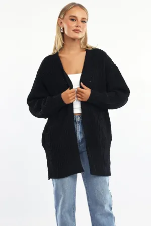 Black Longline Chenile Cardigan