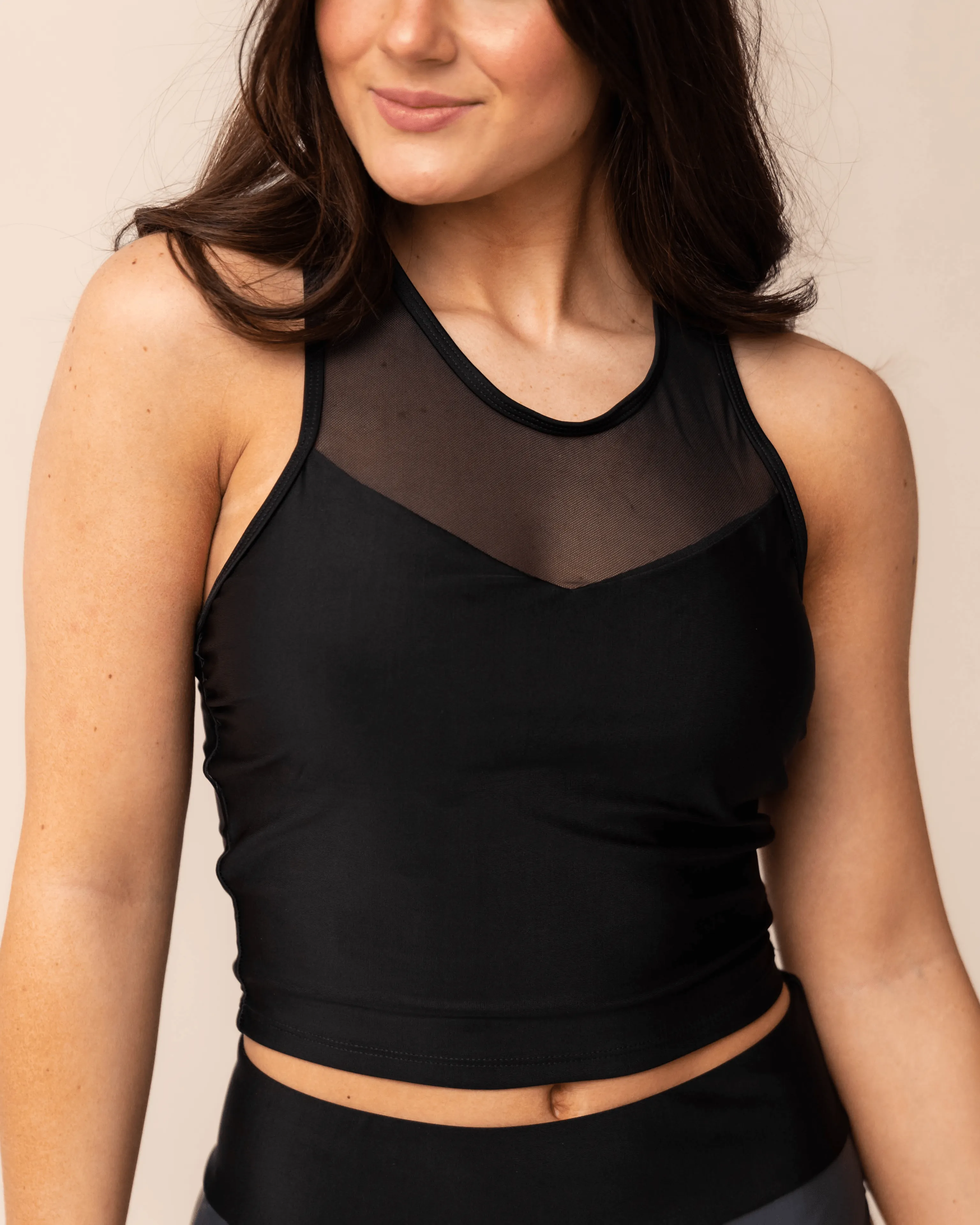 Black Mesh Racerback Crop