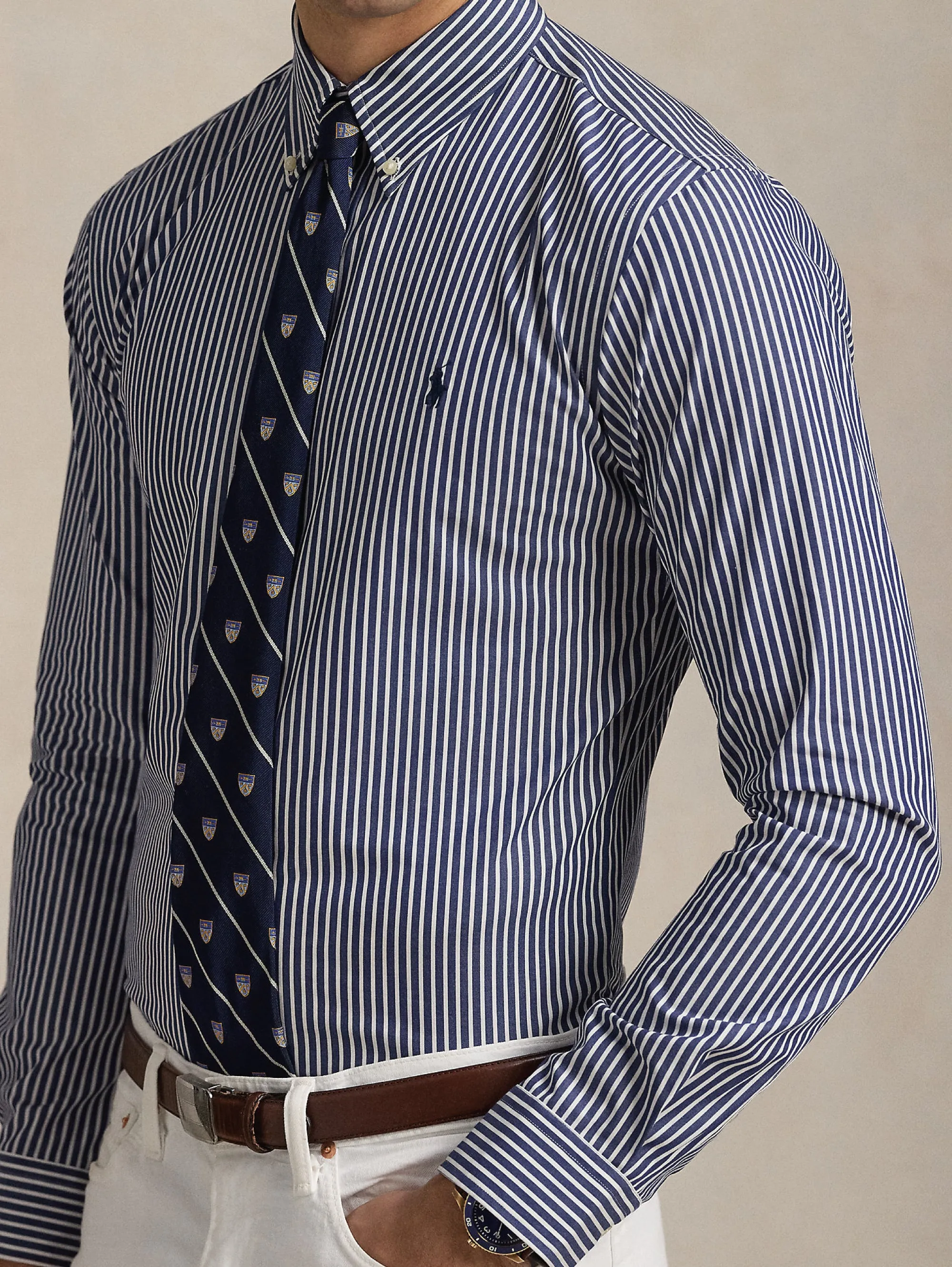 Blue/White Striped Stretch Poplin Shirt