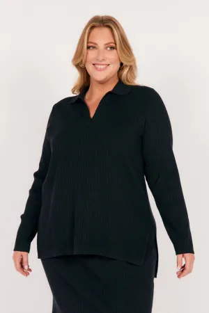 Collared Knitted Top in Black