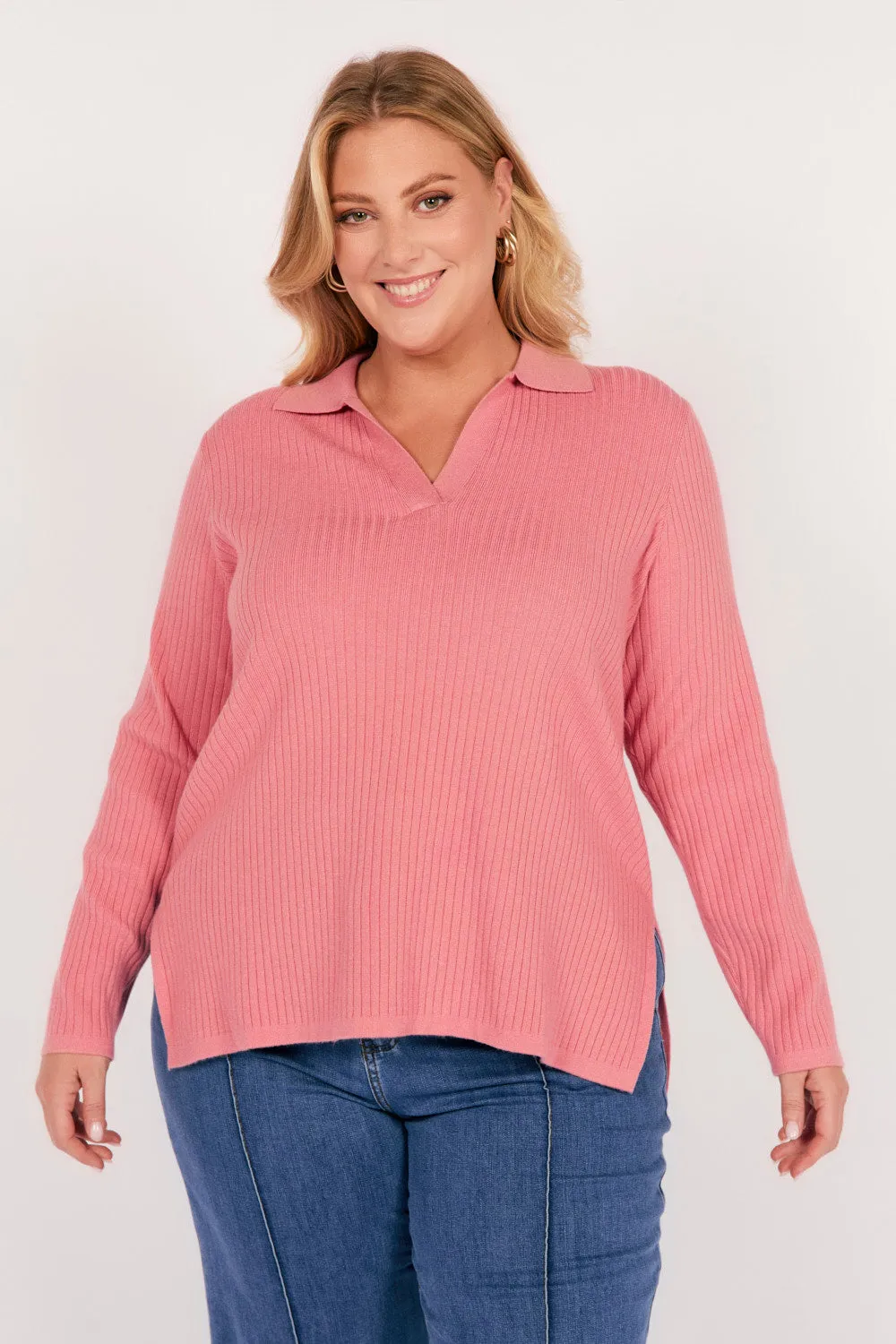 Collared Knitted Top in Blush