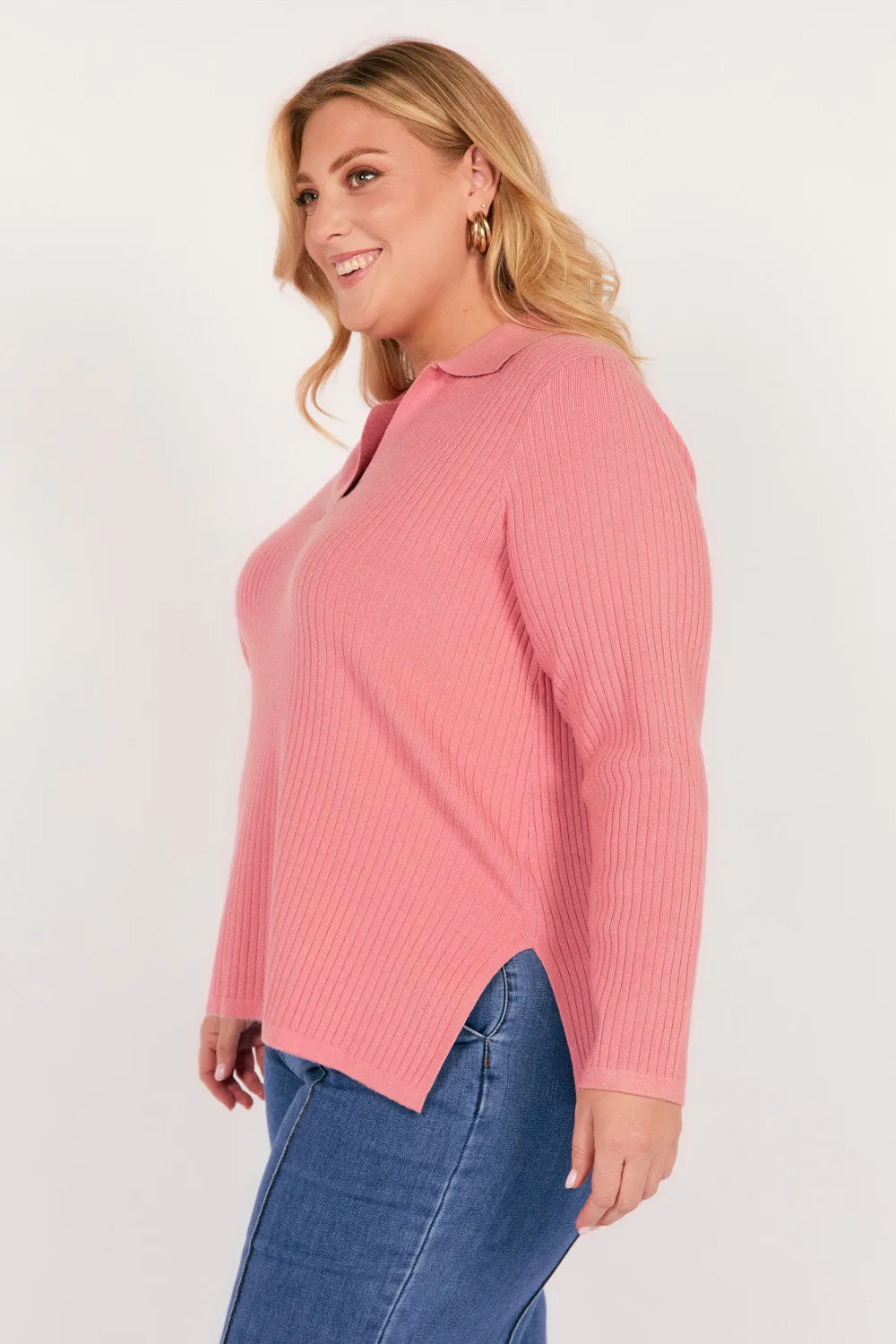 Collared Knitted Top in Blush