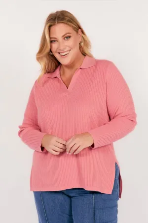 Collared Knitted Top in Blush