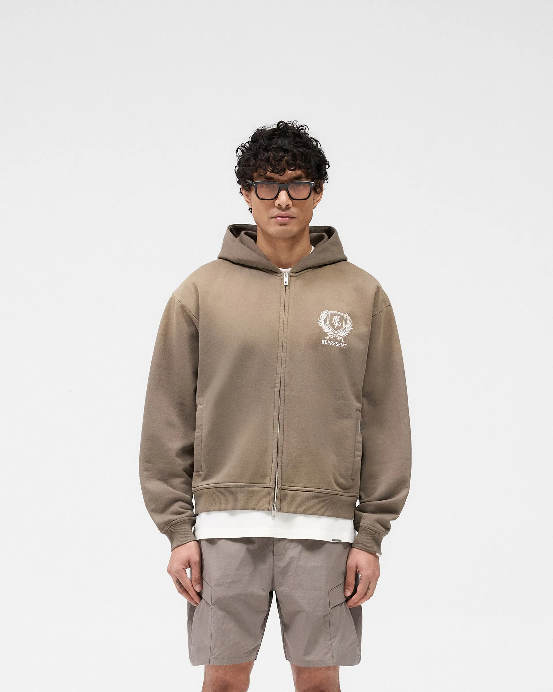 Crest Zip Up Hoodie - Dark Taupe