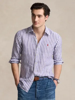 Custom Fit Striped Shirt in Blue/White Linen