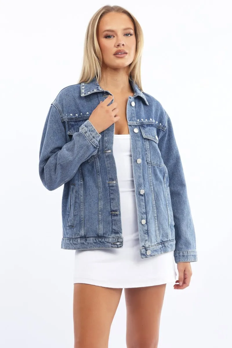 Denim Oversized Jacket With Studs
