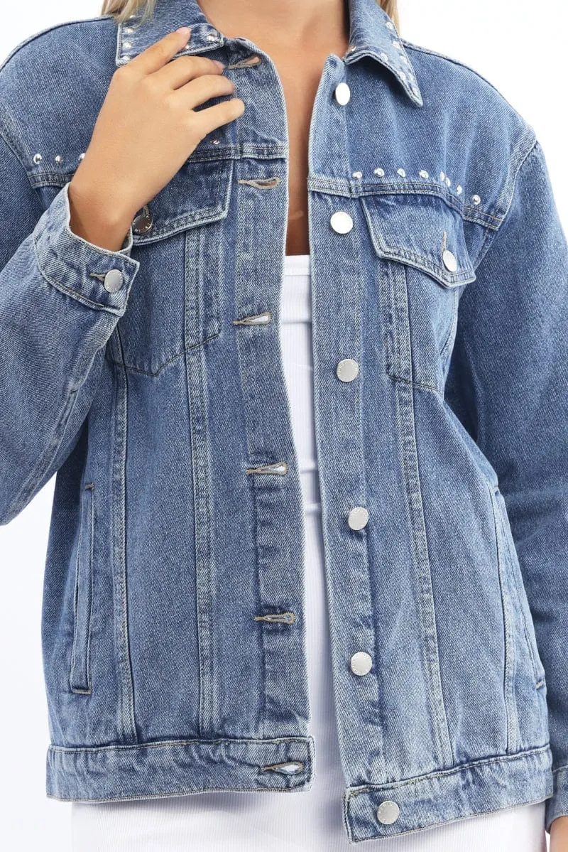 Denim Oversized Jacket With Studs