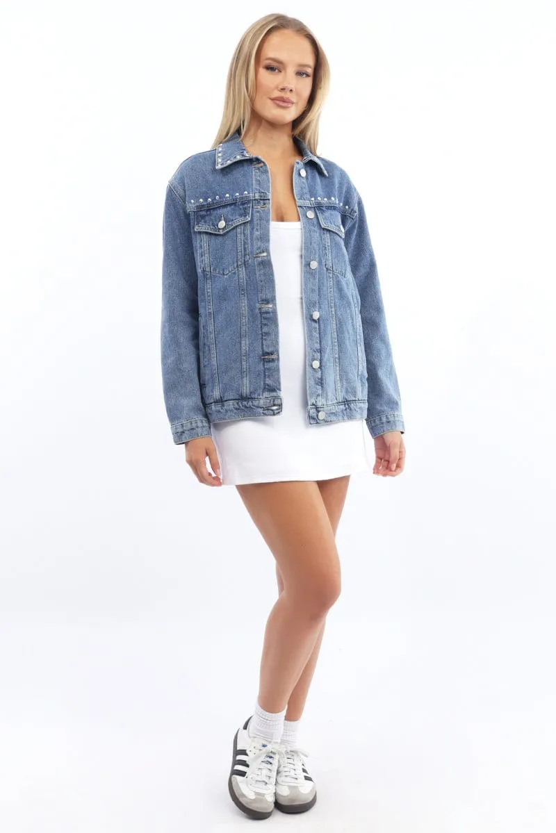 Denim Oversized Jacket With Studs