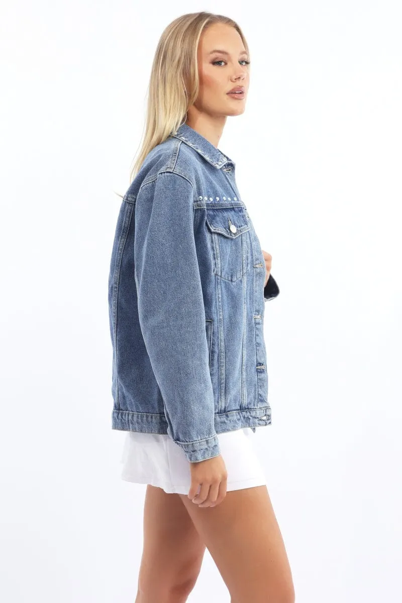 Denim Oversized Jacket With Studs