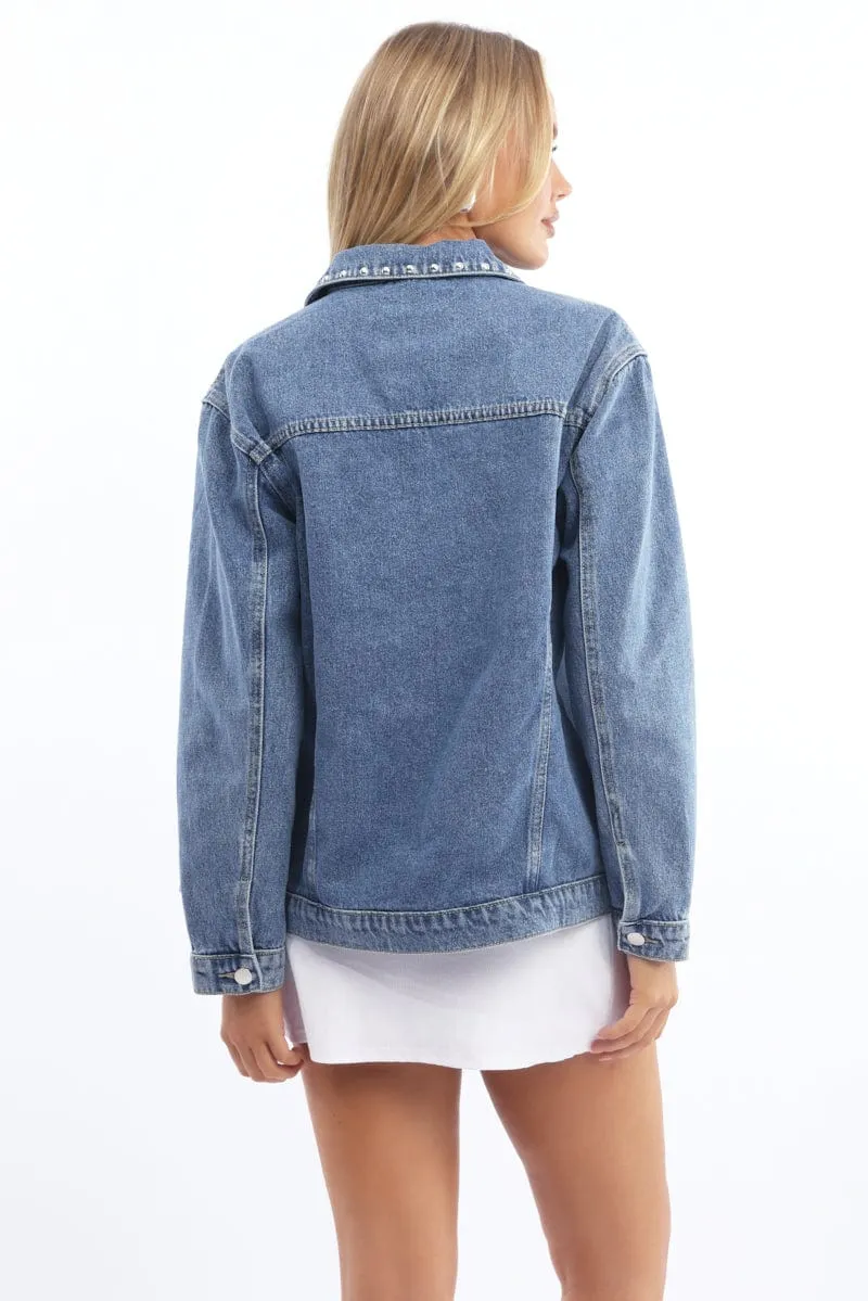 Denim Oversized Jacket With Studs