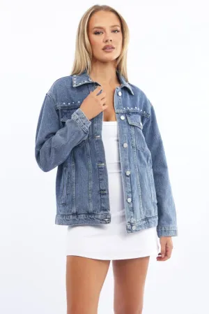 Denim Oversized Jacket With Studs