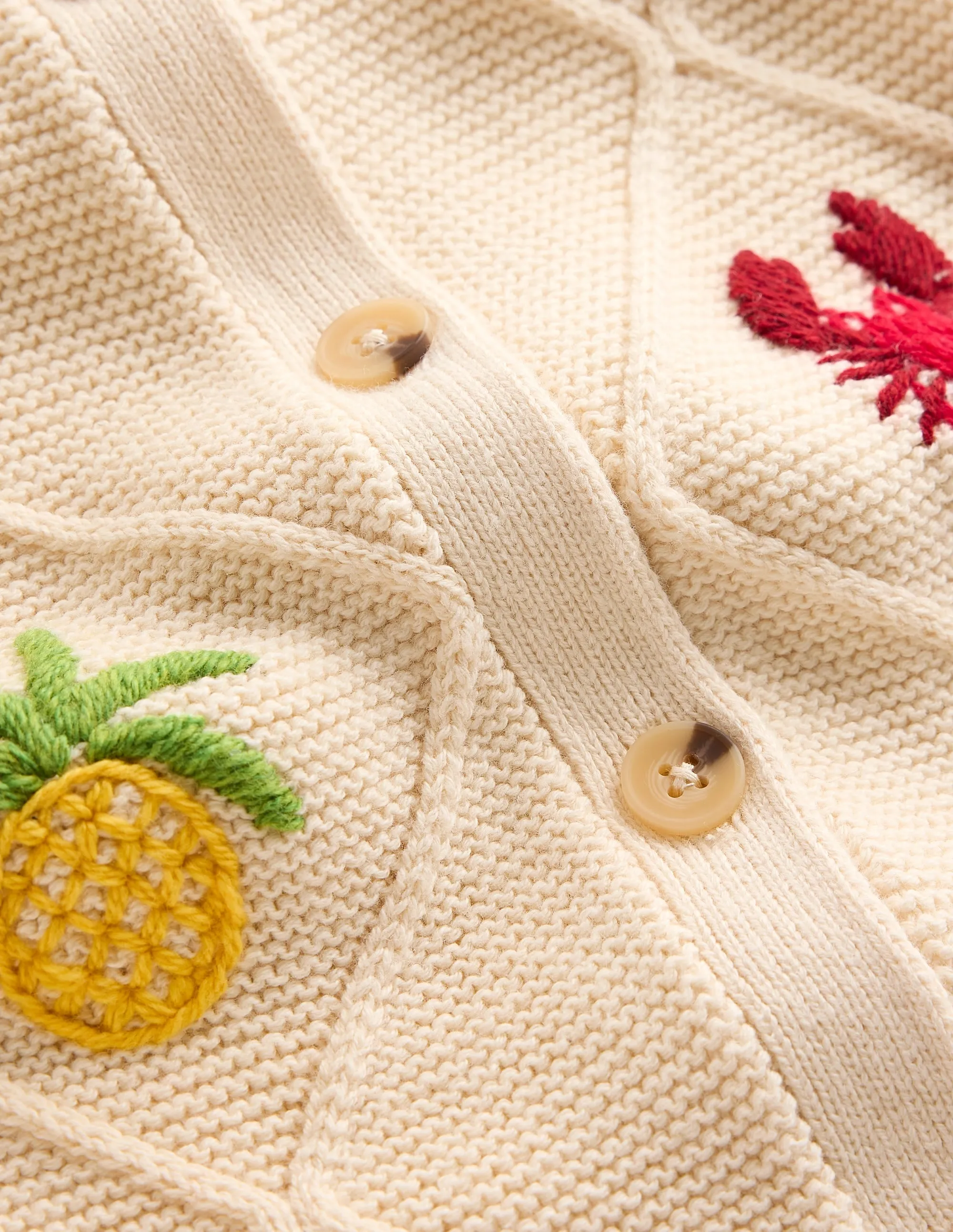 Embroidered T-Shirt Cardigan-Warm Ivory. Tropical Bonanza