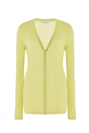 Emma Pointelle Knit Cardigan in Lime Adamite Cashmere Silk