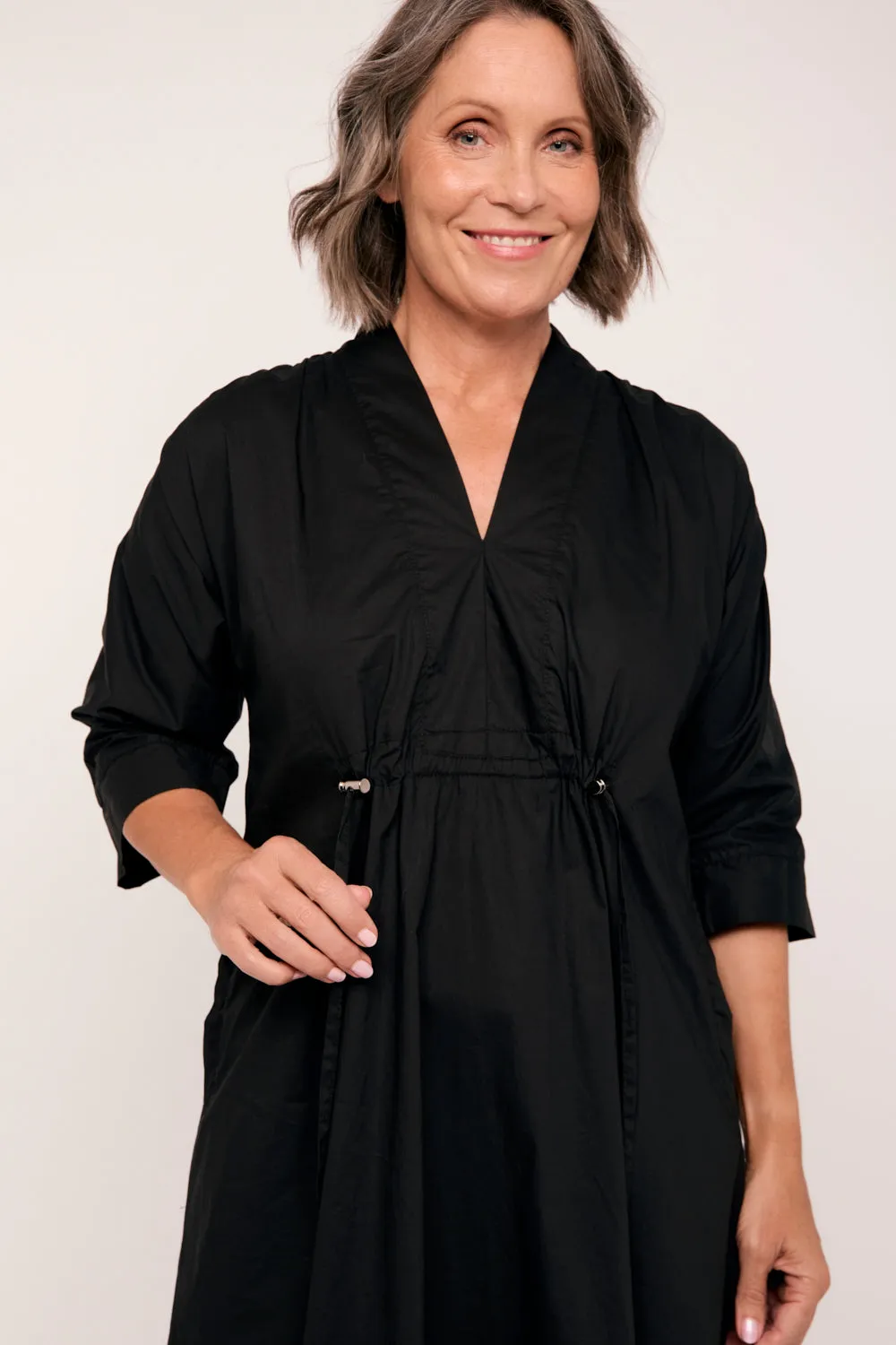 Finley Poplin Kaftan Dress in Black