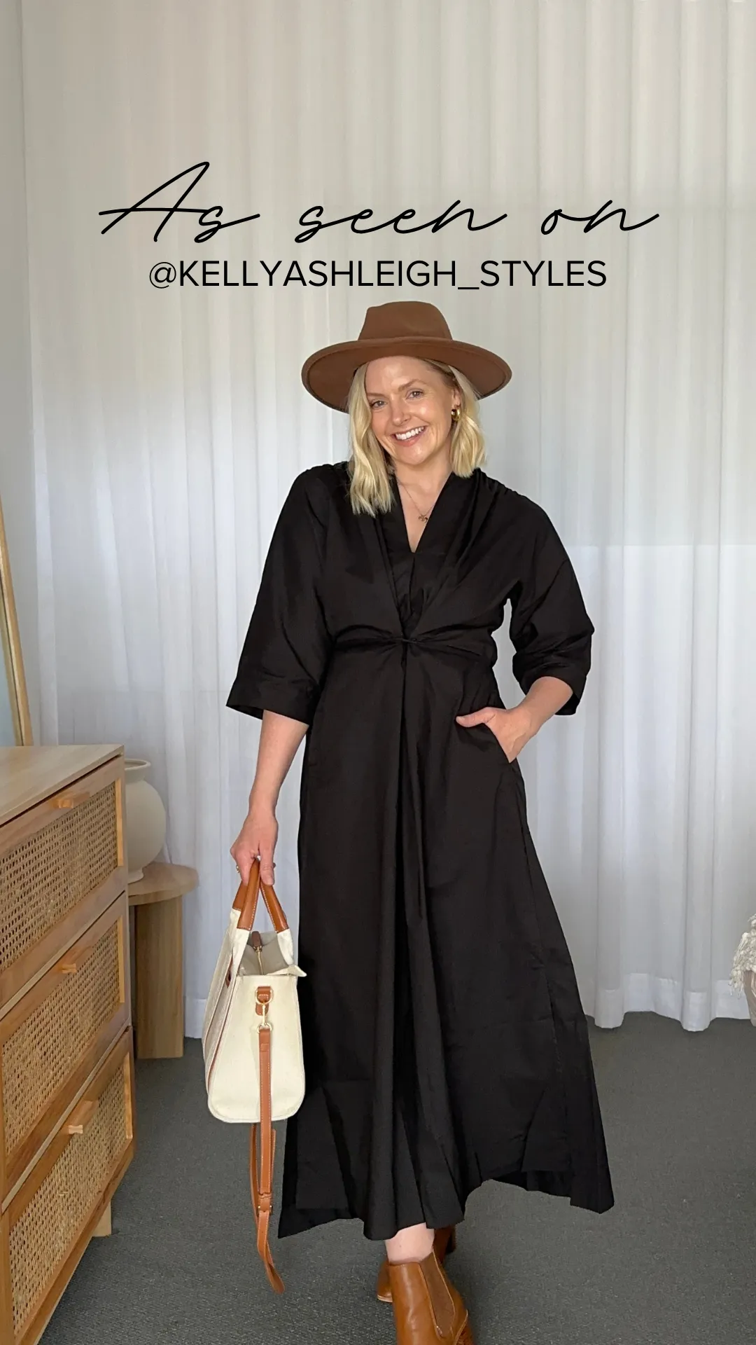 Finley Poplin Kaftan Dress in Black