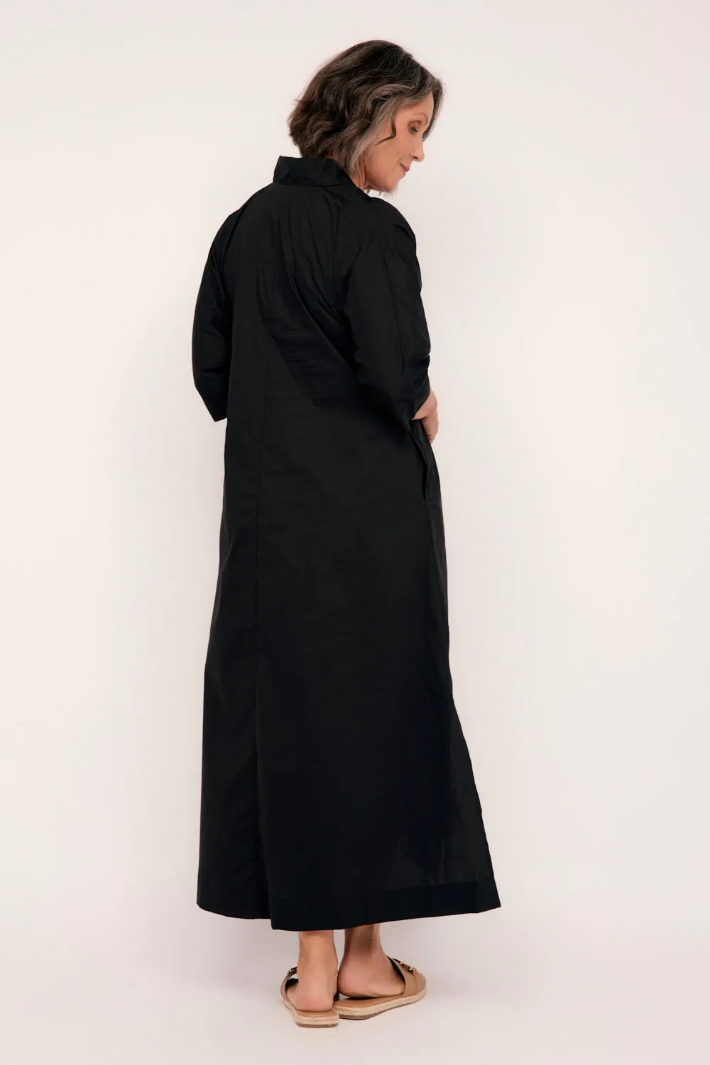 Finley Poplin Kaftan Dress in Black