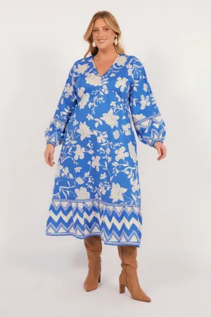Florence Long Sleeve Maxi Dress in Sapphire Dreams