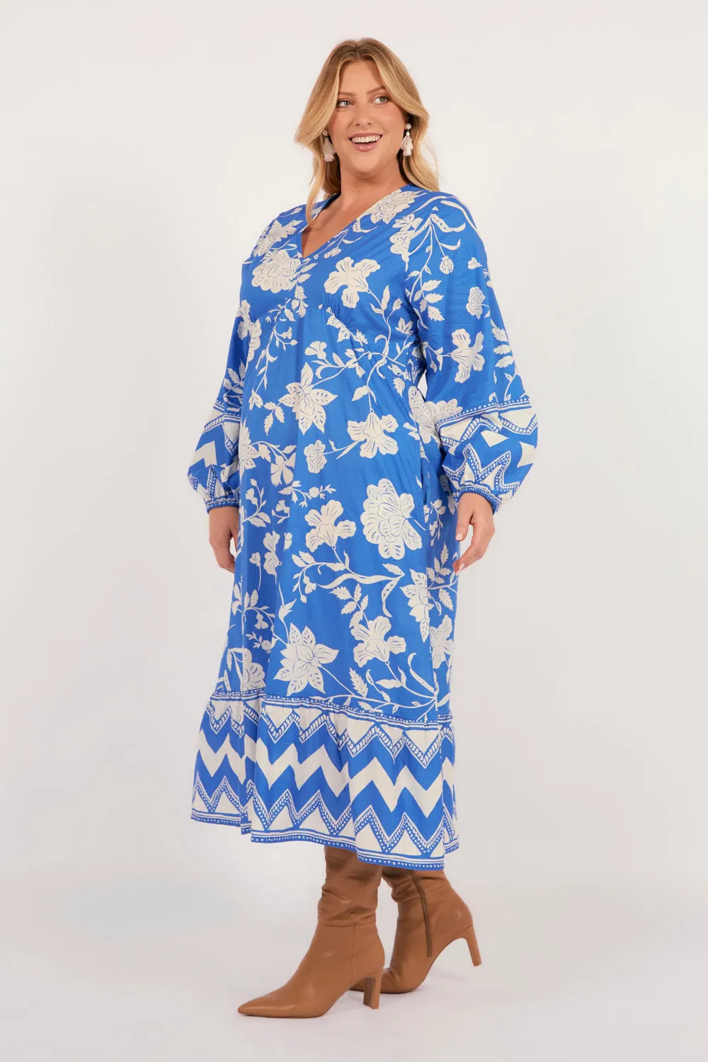 Florence Long Sleeve Maxi Dress in Sapphire Dreams