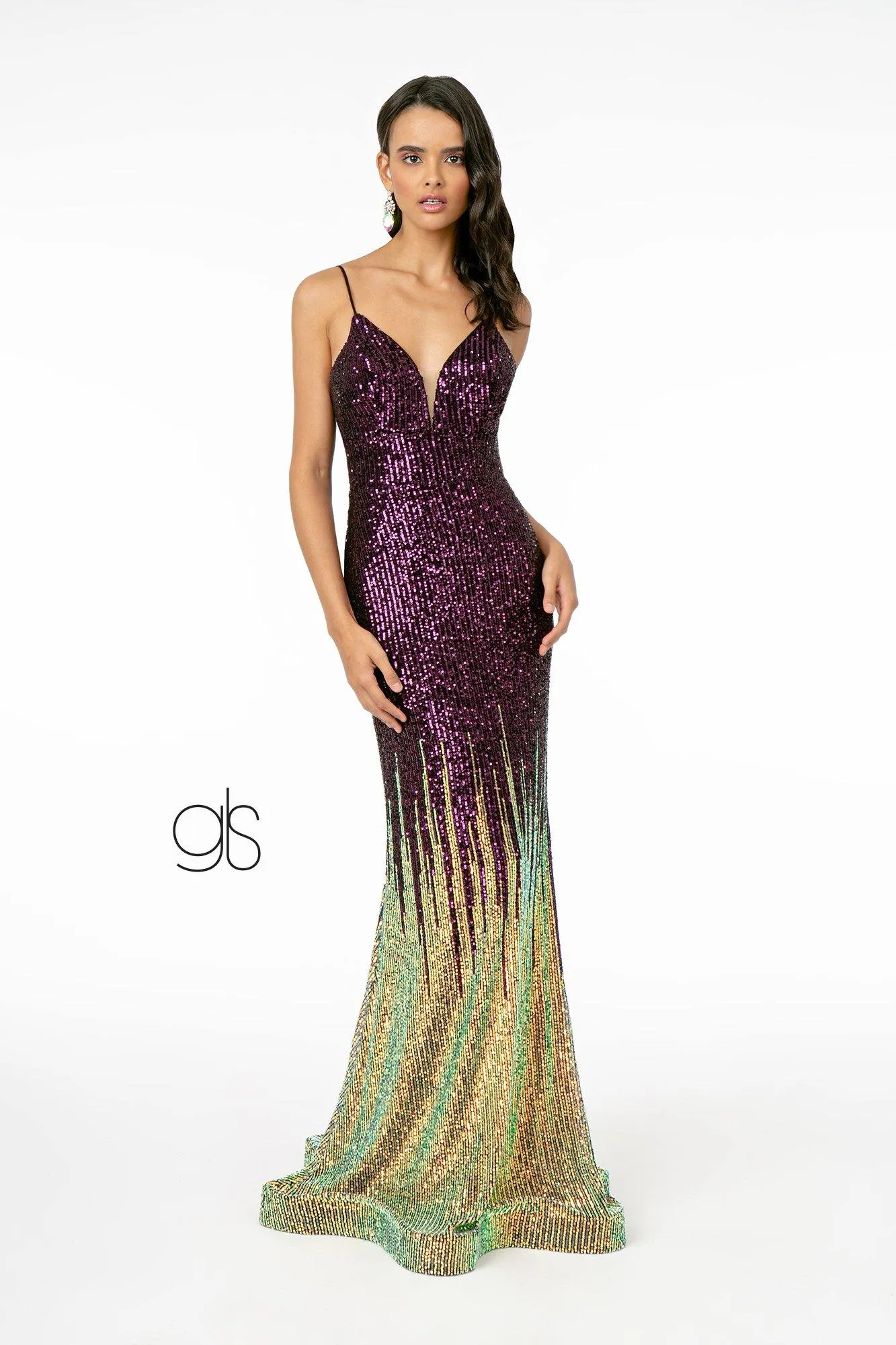 Full Sequin Spaghetti Strap Long Prom Dress