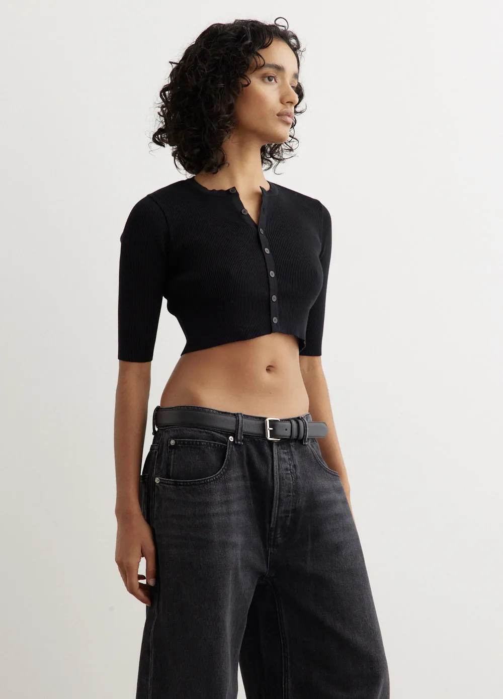 Giza High Gauge Rib Knit Short Cardigan