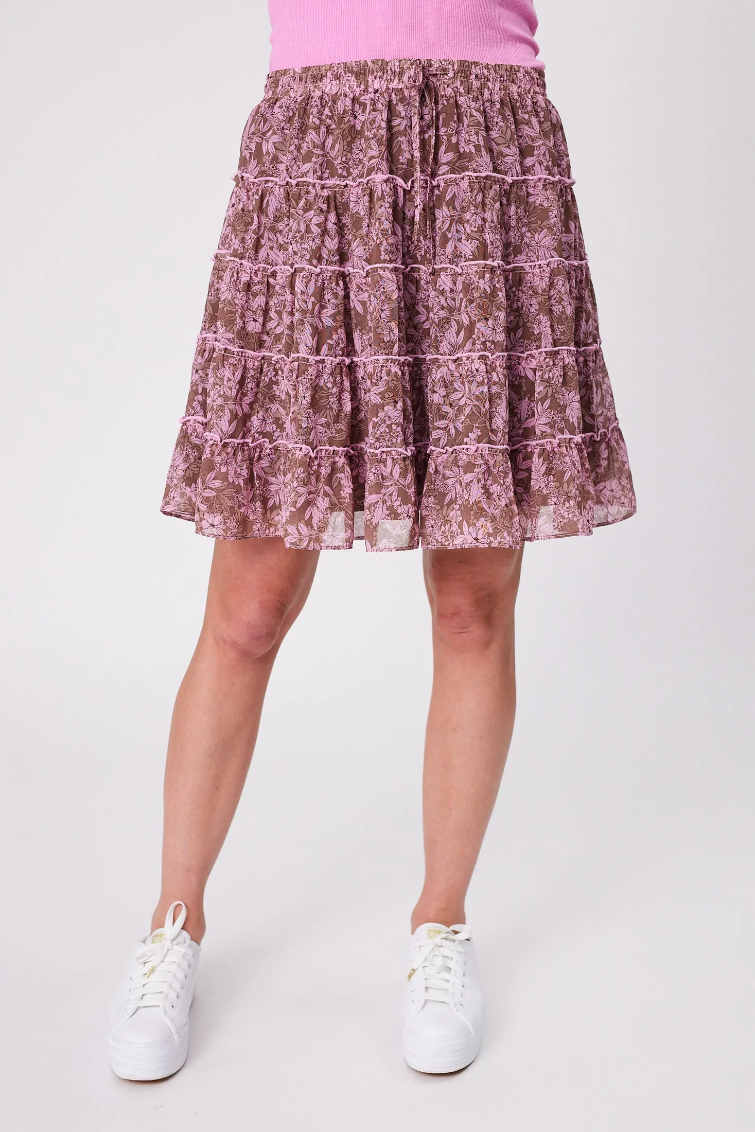 Gloss by Shine On Mirielle Mini Skirt Brown Pink Floral