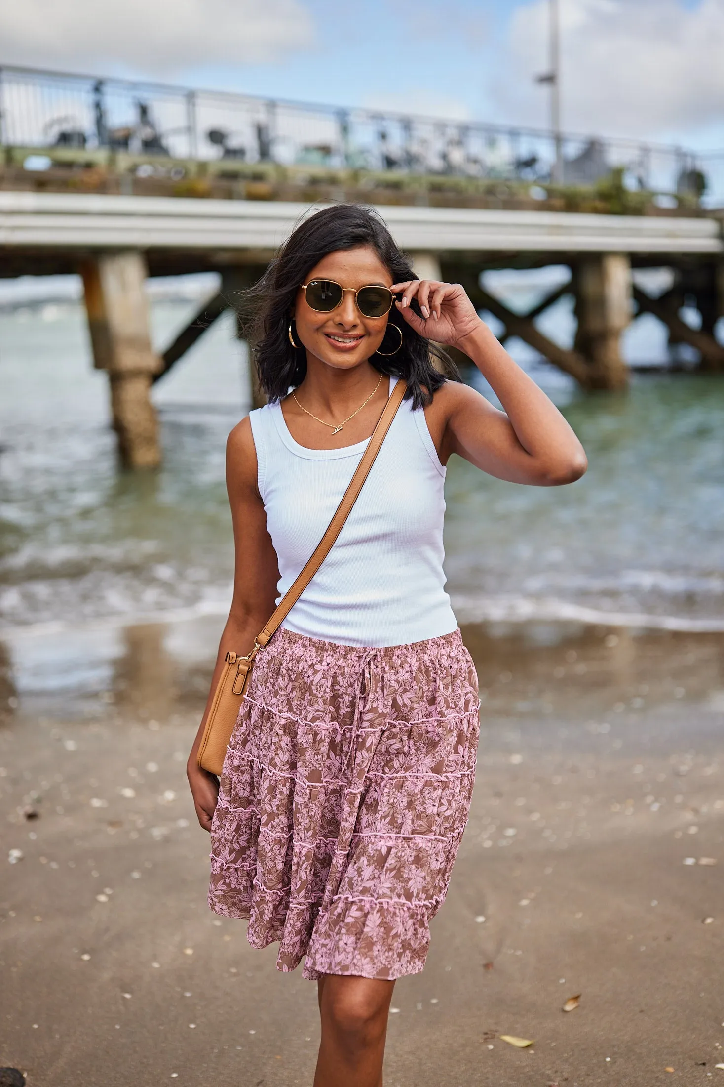 Gloss by Shine On Mirielle Mini Skirt Brown Pink Floral