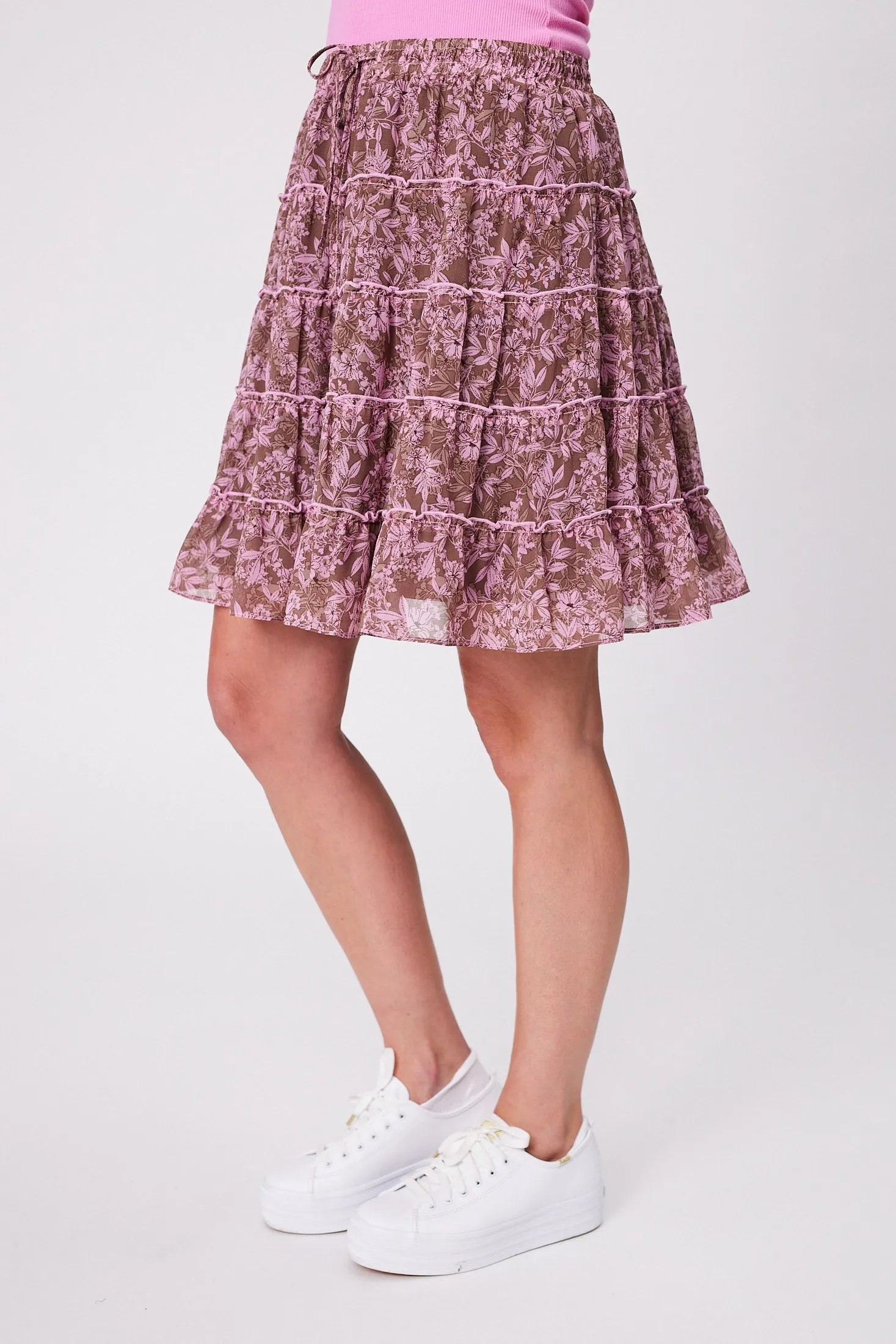 Gloss by Shine On Mirielle Mini Skirt Brown Pink Floral