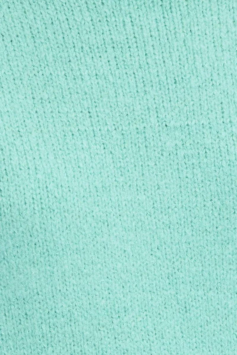 Green Knit Top Long Sleeve Oversized Turtleneck