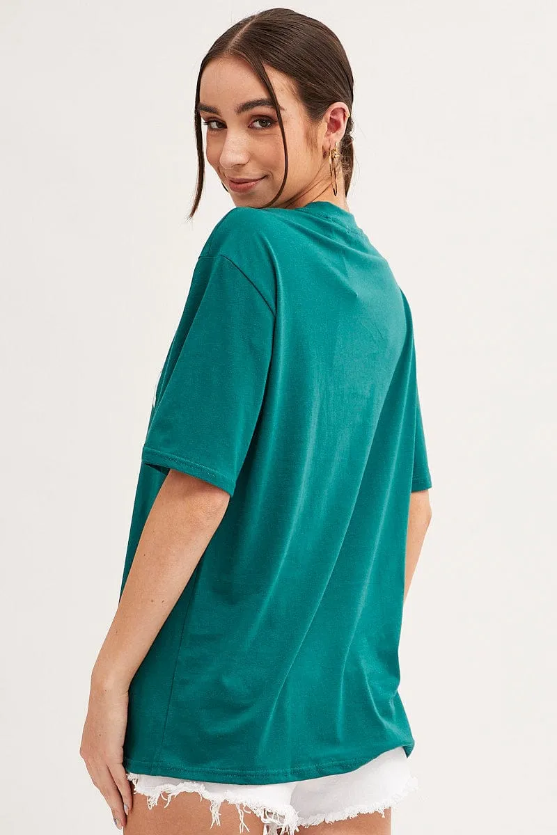 Green T Shirt Short Sleeve Crew Neck Boston Cotton