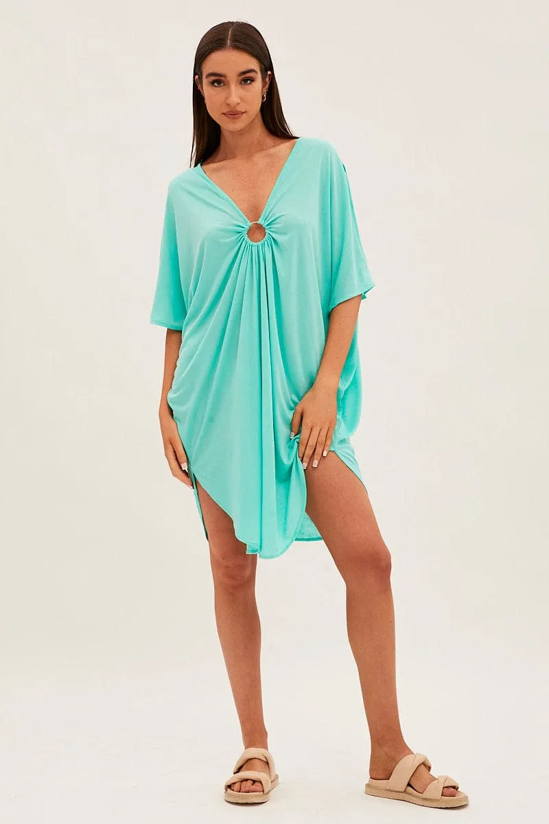 Green V Neck Oversized Kaftan Beachwear