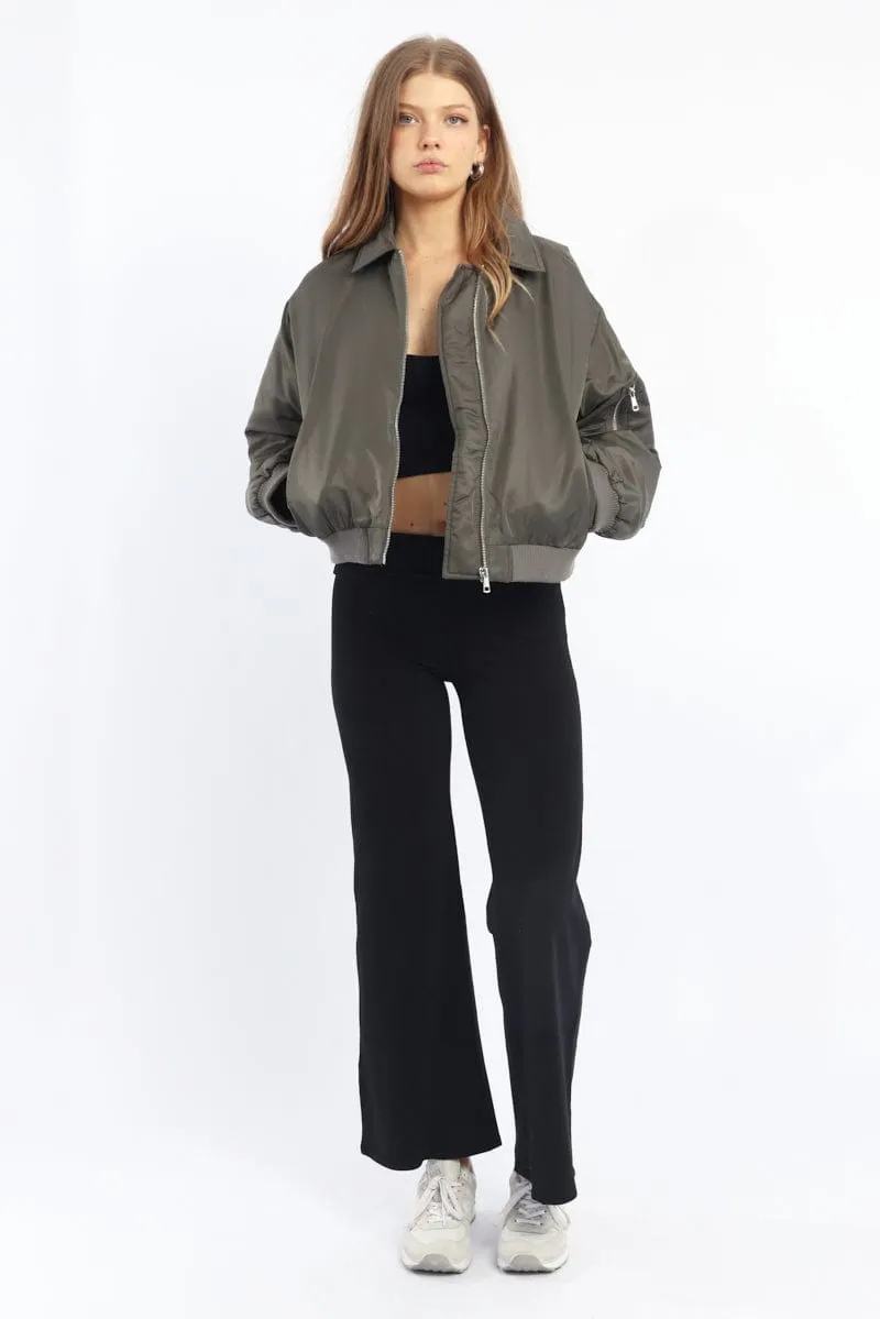 Grey Bomber Jacket Collared