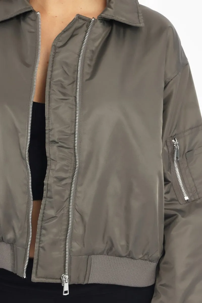 Grey Bomber Jacket Collared