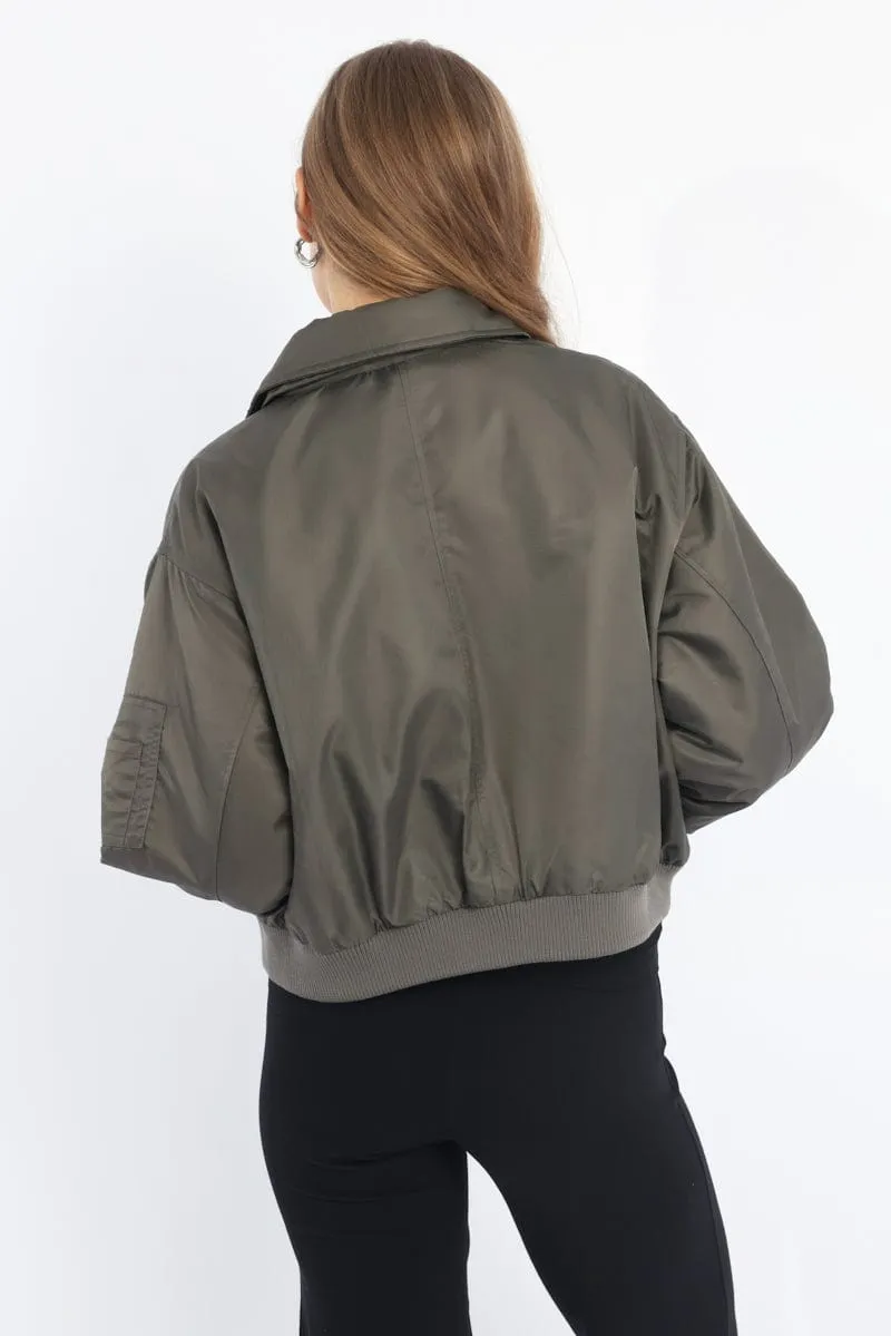 Grey Bomber Jacket Collared