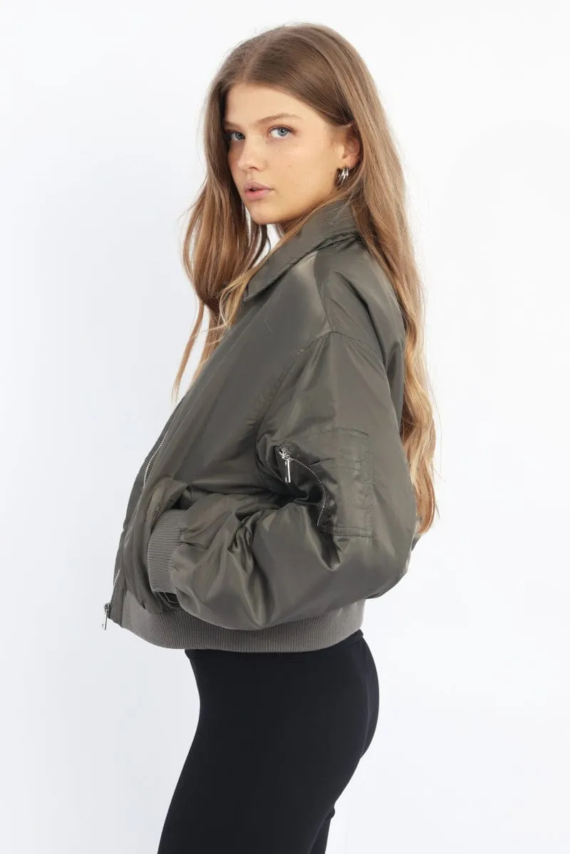 Grey Bomber Jacket Collared