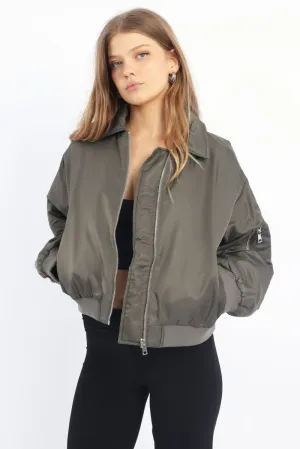 Grey Bomber Jacket Collared