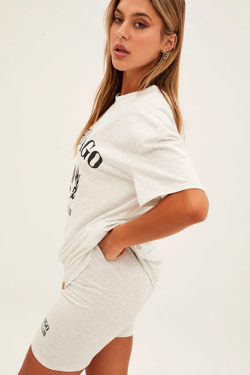 Grey Graphic T And Biker Shorts Set
