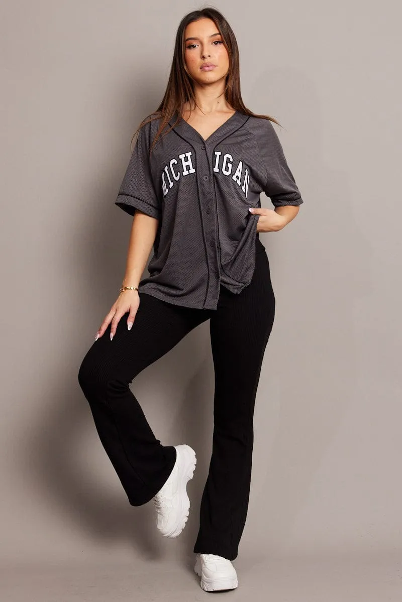 Grey Graphic Top Oversized Short Sleeve
