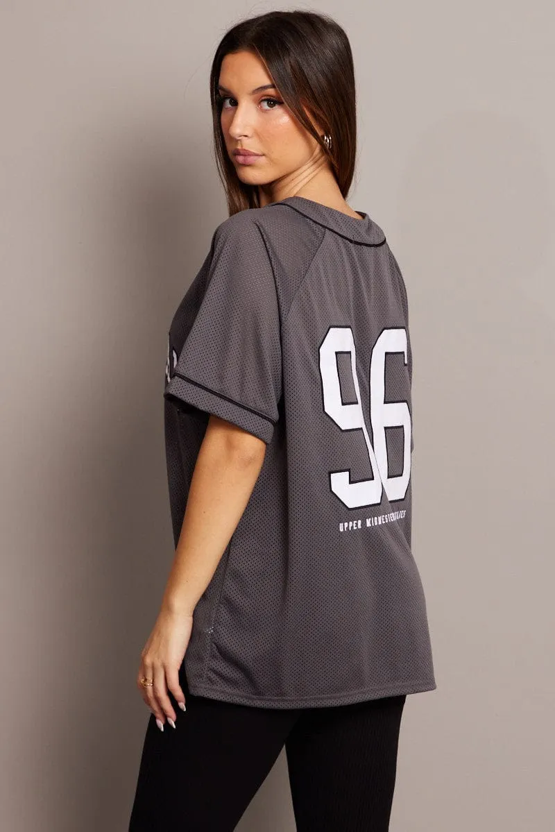 Grey Graphic Top Oversized Short Sleeve