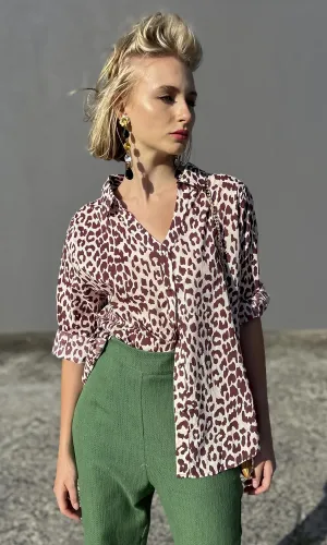 Hoss Rebecca Chocolate Print Animal Shirt