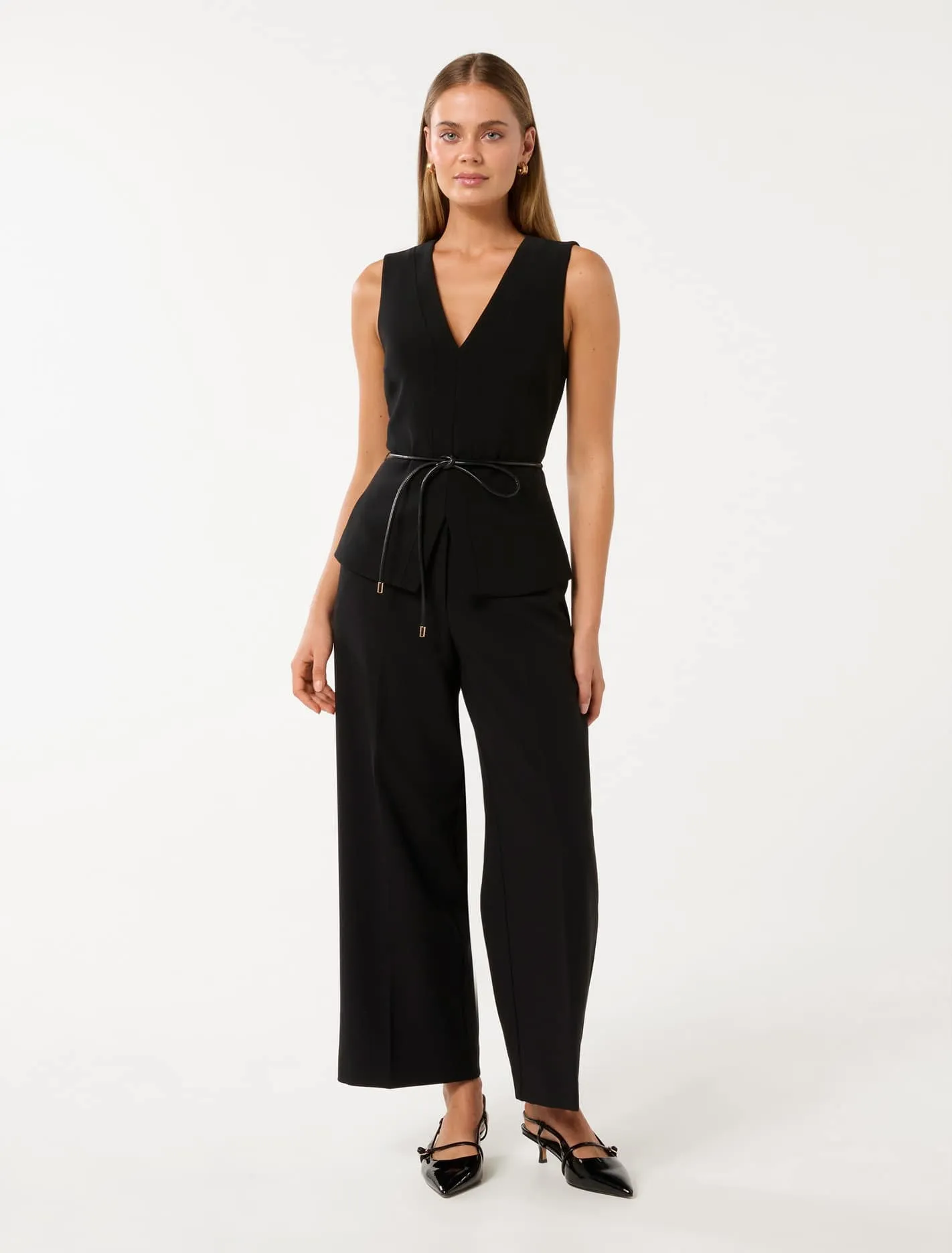 Jade V-Neck PU Tie Top