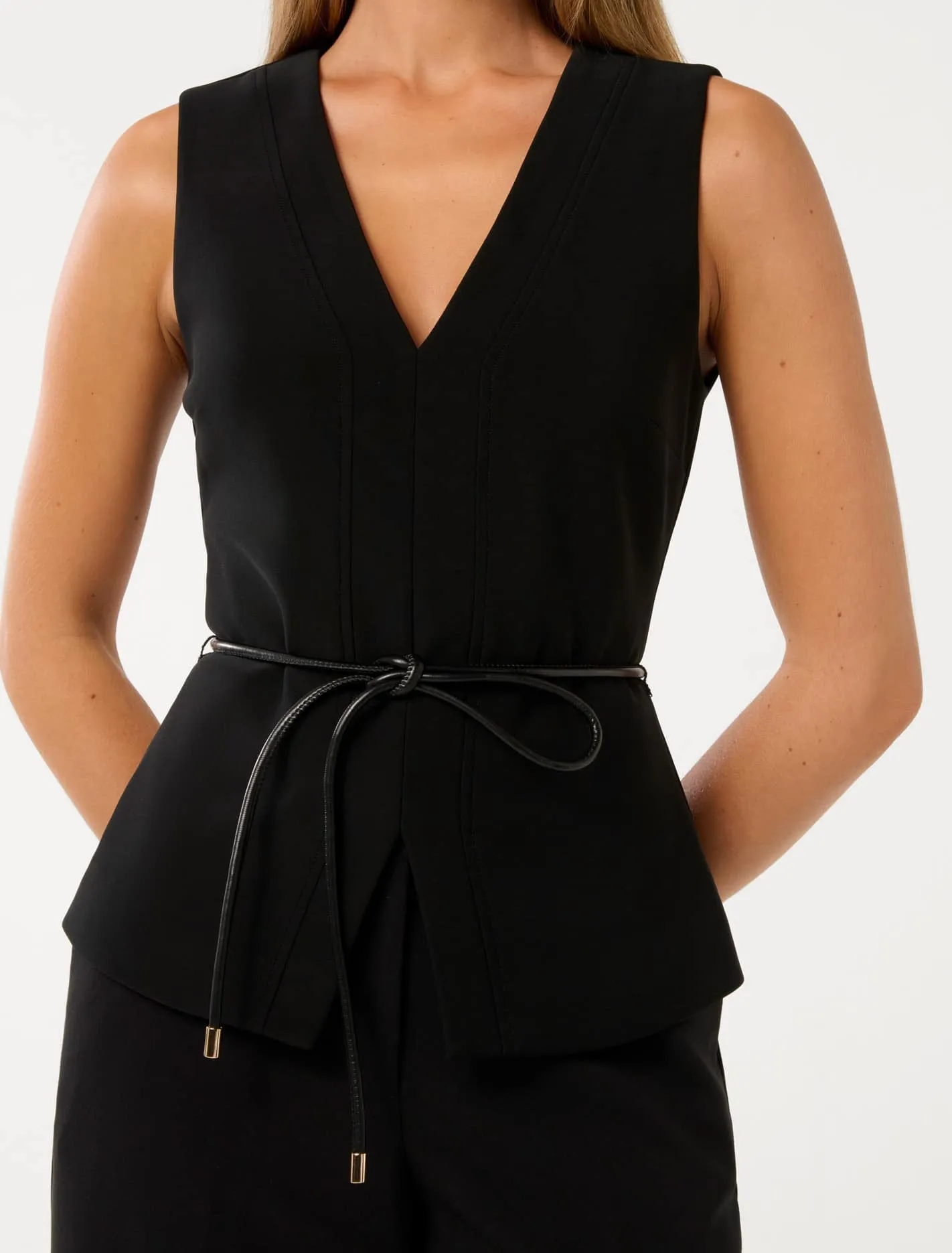 Jade V-Neck PU Tie Top