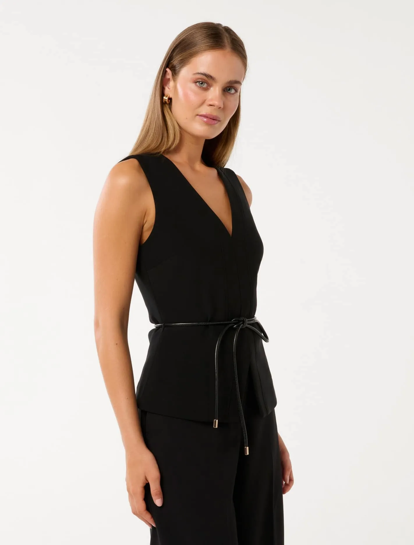 Jade V-Neck PU Tie Top